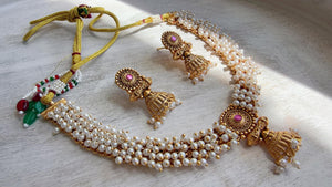 Peacock Pearl Choker Necklace Set | Guttapusalu Temple Jewelry | Rajwadi Antique Gold Indian Bridal Set