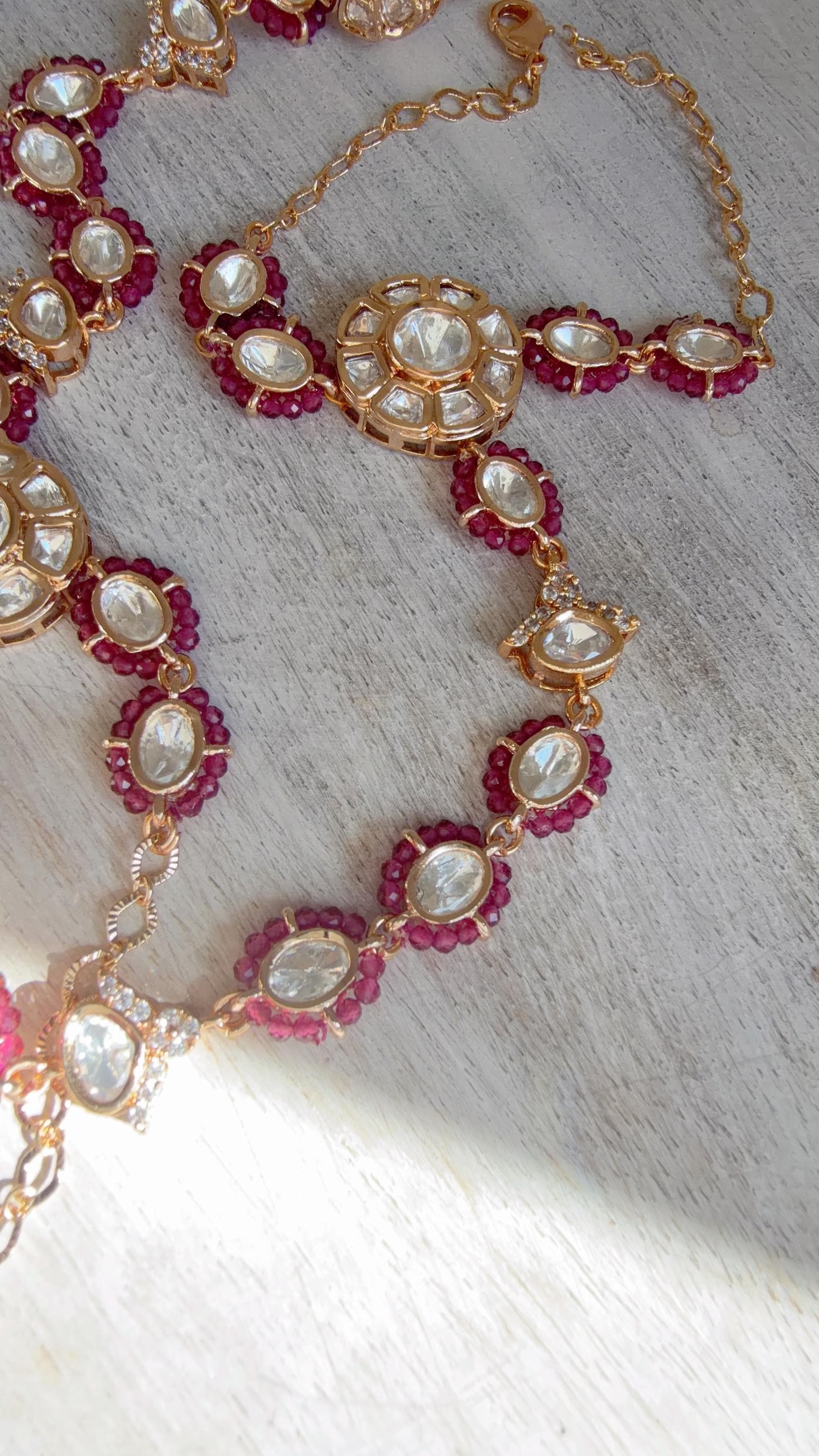 Moissanite Kundan Haath Phool Hath Panja Bracelet Ring Set | Polki Hand Harness | Indian Bridal Jewelry | Ruby Hand Jewelry - Bella