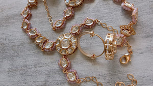 Moissanite Kundan Haath Phool Hath Panja Bracelet Ring Set | Polki Hand Harness | Indian Bridal Jewelry | Baby Pink Hand Jewelry - Bella