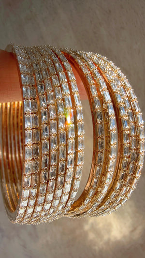 cubic zirconia Gold bangles set of 12/ Indian CZ Bangles/ diamond Bangle Set/Set of 12 gold American Diamond CZ Bangles