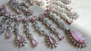 Baby Pink CZ Statement Necklace Set | Silver Tone Indian Bridal Jewelry | Wedding & Reception Necklace
