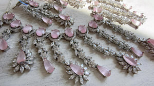 Baby Pink CZ Statement Necklace Set | Silver Tone Indian Bridal Jewelry | Wedding & Reception Necklace