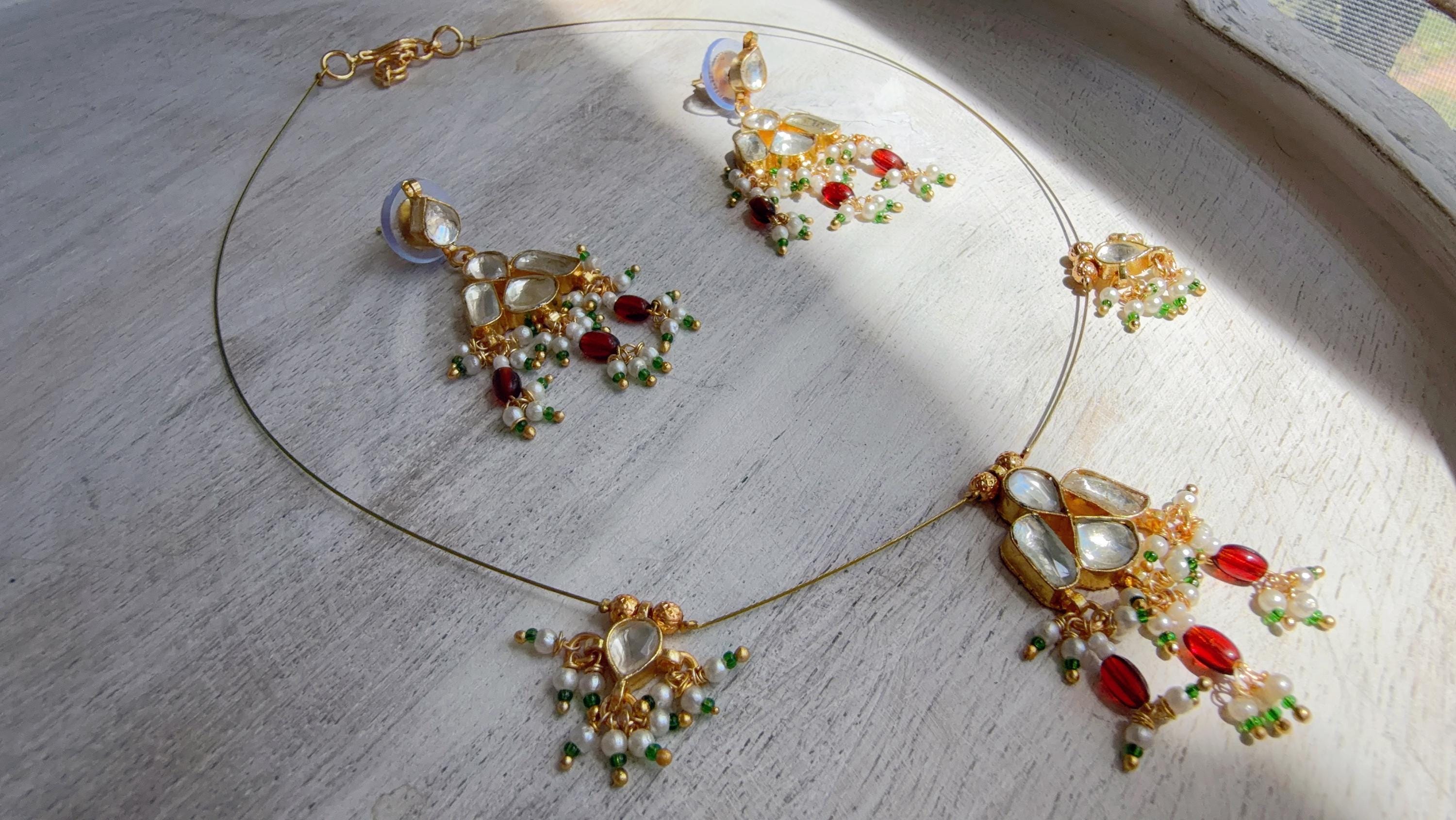 Pachi Kundan Invisible Jewelry Set | Elephant Kundan Jadau Invisible Necklace | Simple Drop Choker