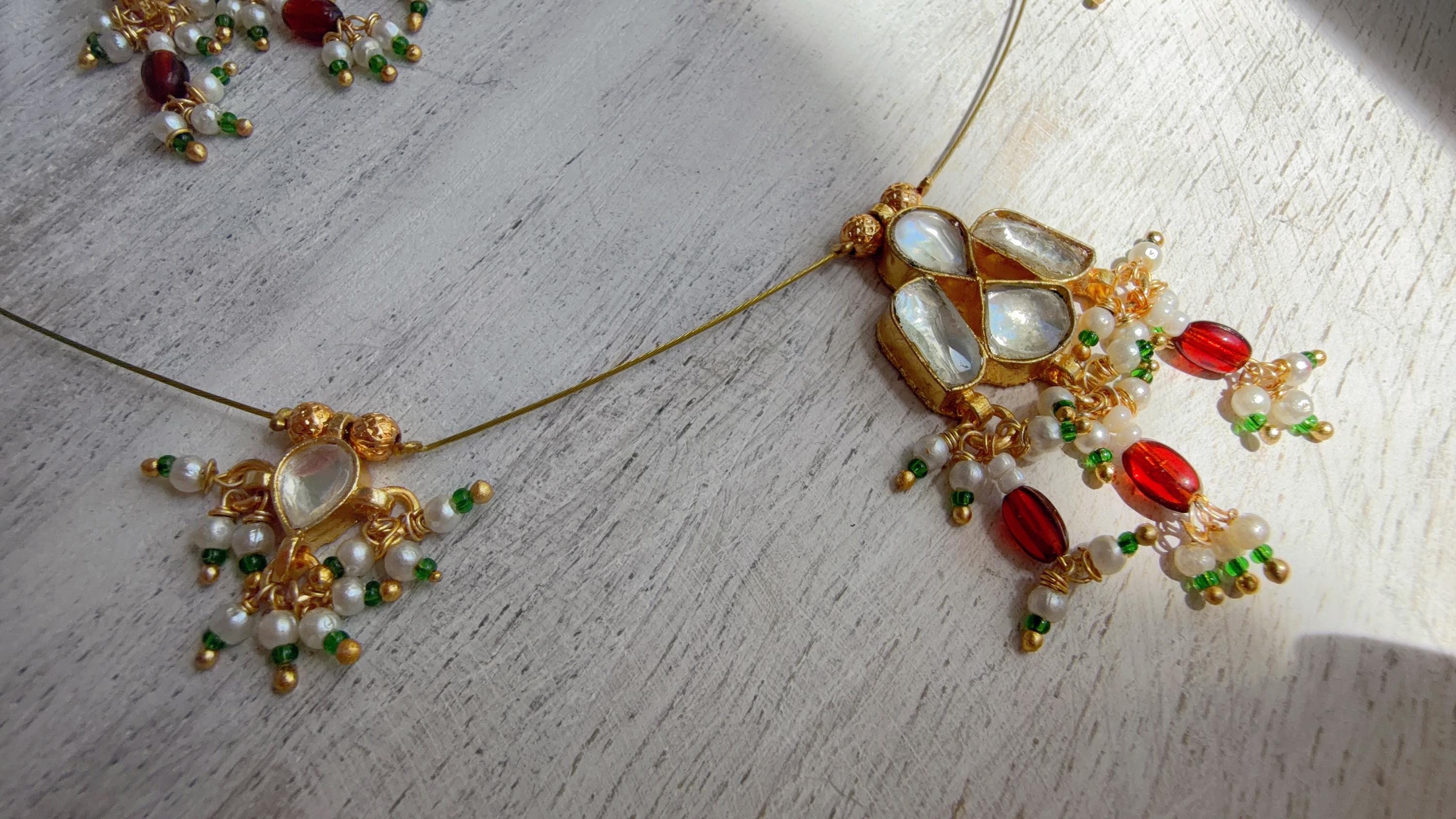 Pachi Kundan Invisible Jewelry Set | Elephant Kundan Jadau Invisible Necklace | Simple Drop Choker