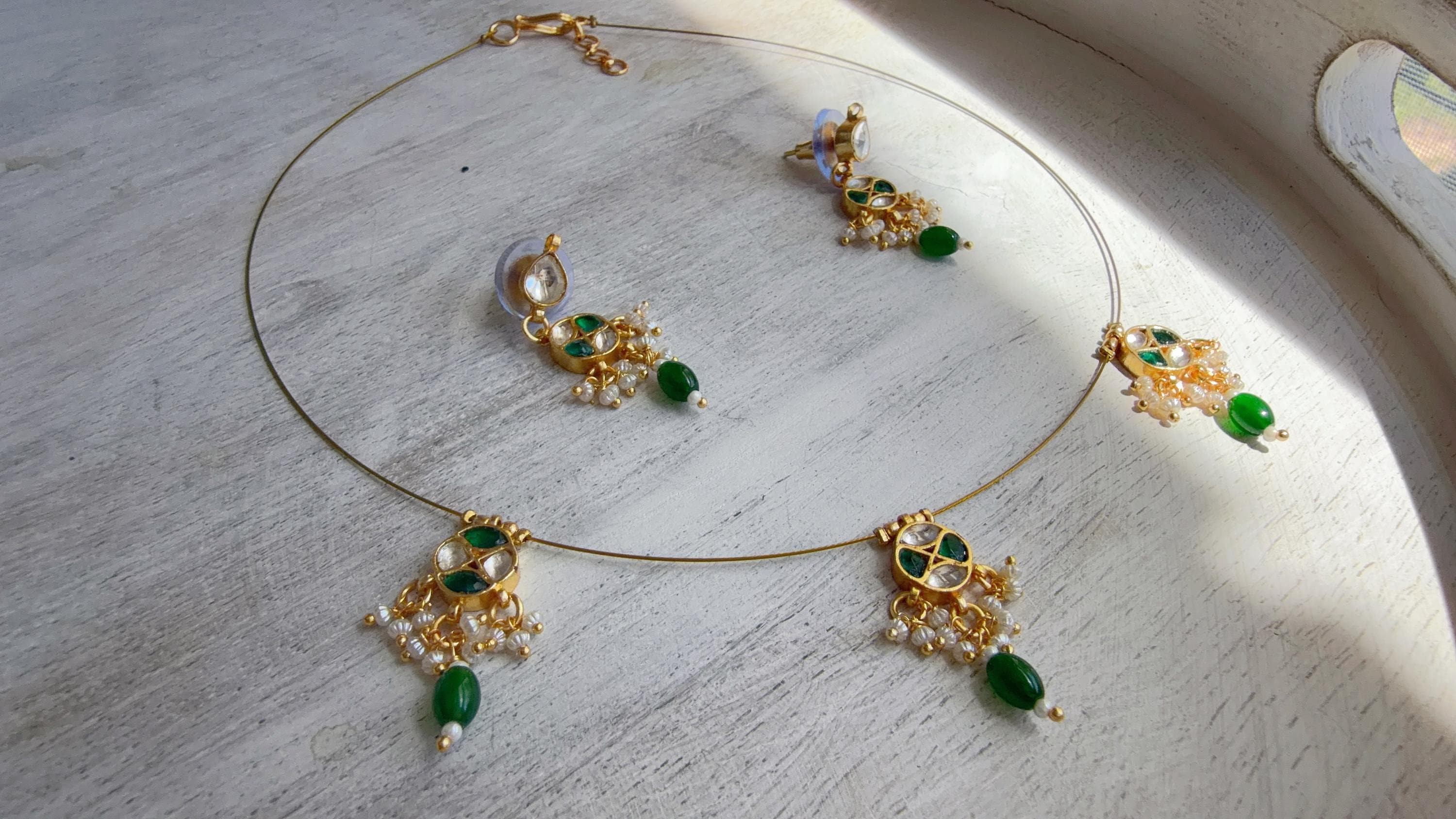 Pachi Kundan Invisible Jewelry Set | Elephant Kundan Jadau Invisible Necklace | Simple Drop Choker