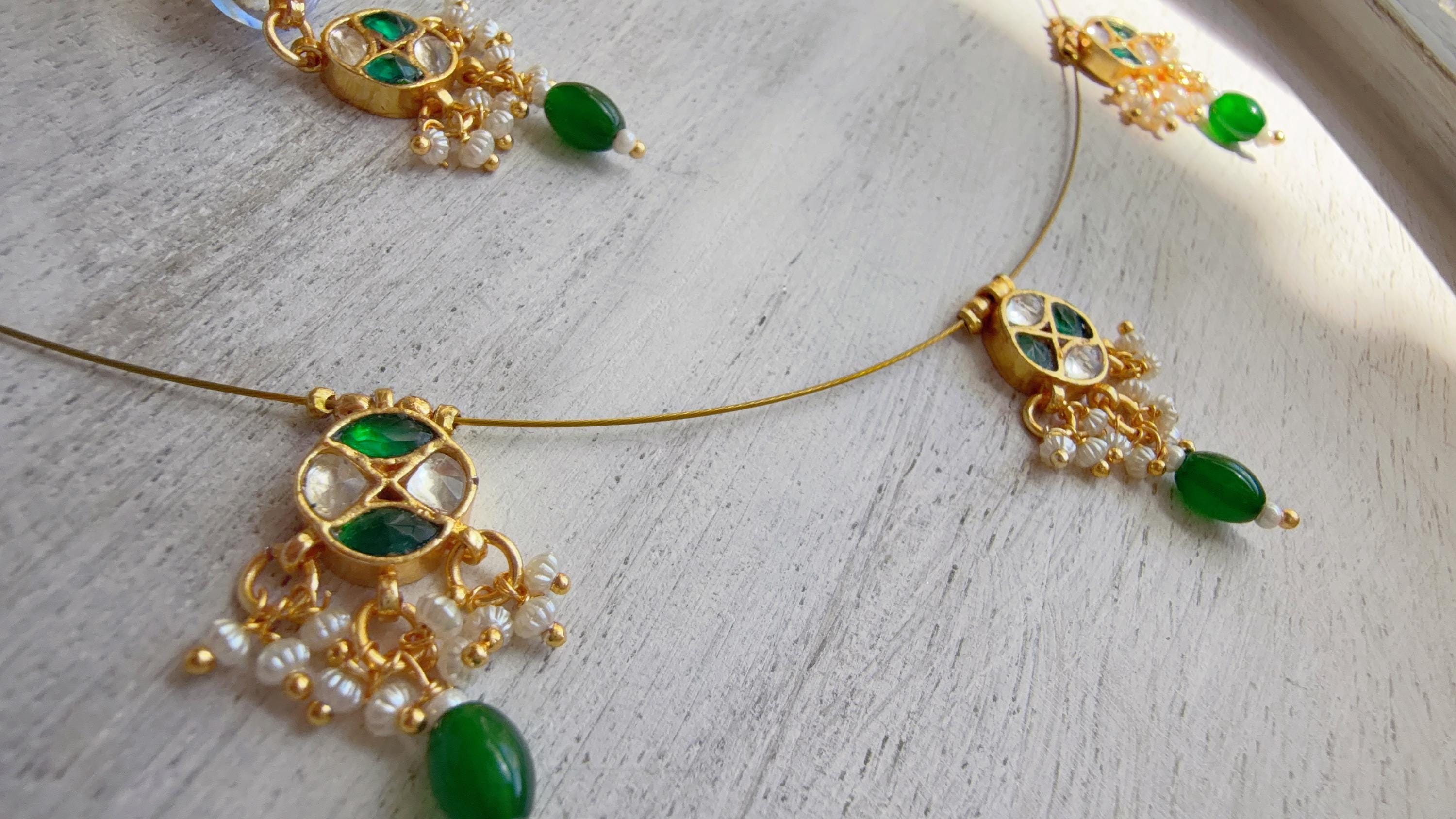 Pachi Kundan Invisible Jewelry Set | Elephant Kundan Jadau Invisible Necklace | Simple Drop Choker