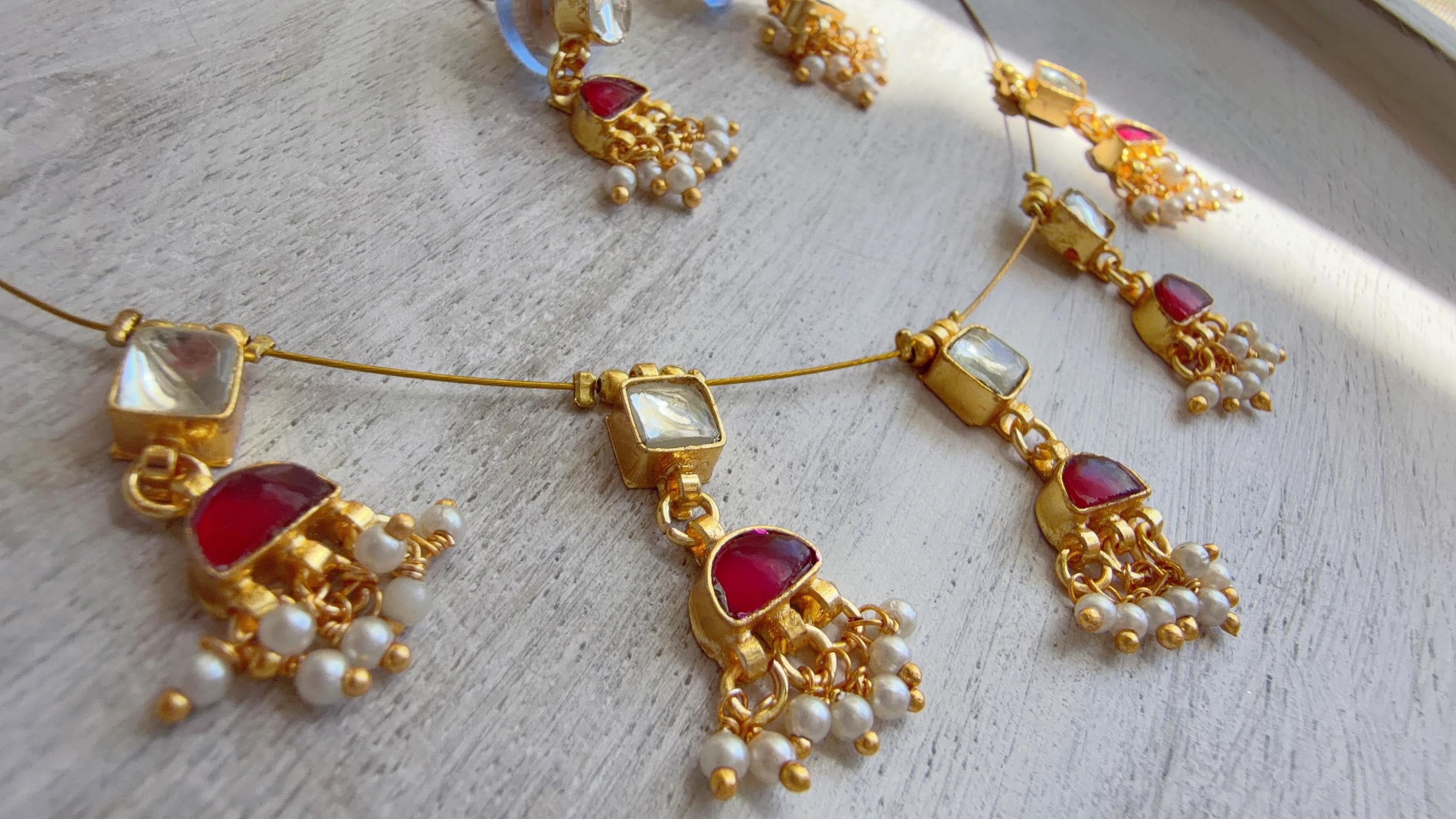 Pachi Kundan Invisible Jewelry Set | Elephant Kundan Jadau Invisible Necklace | Simple Drop Choker