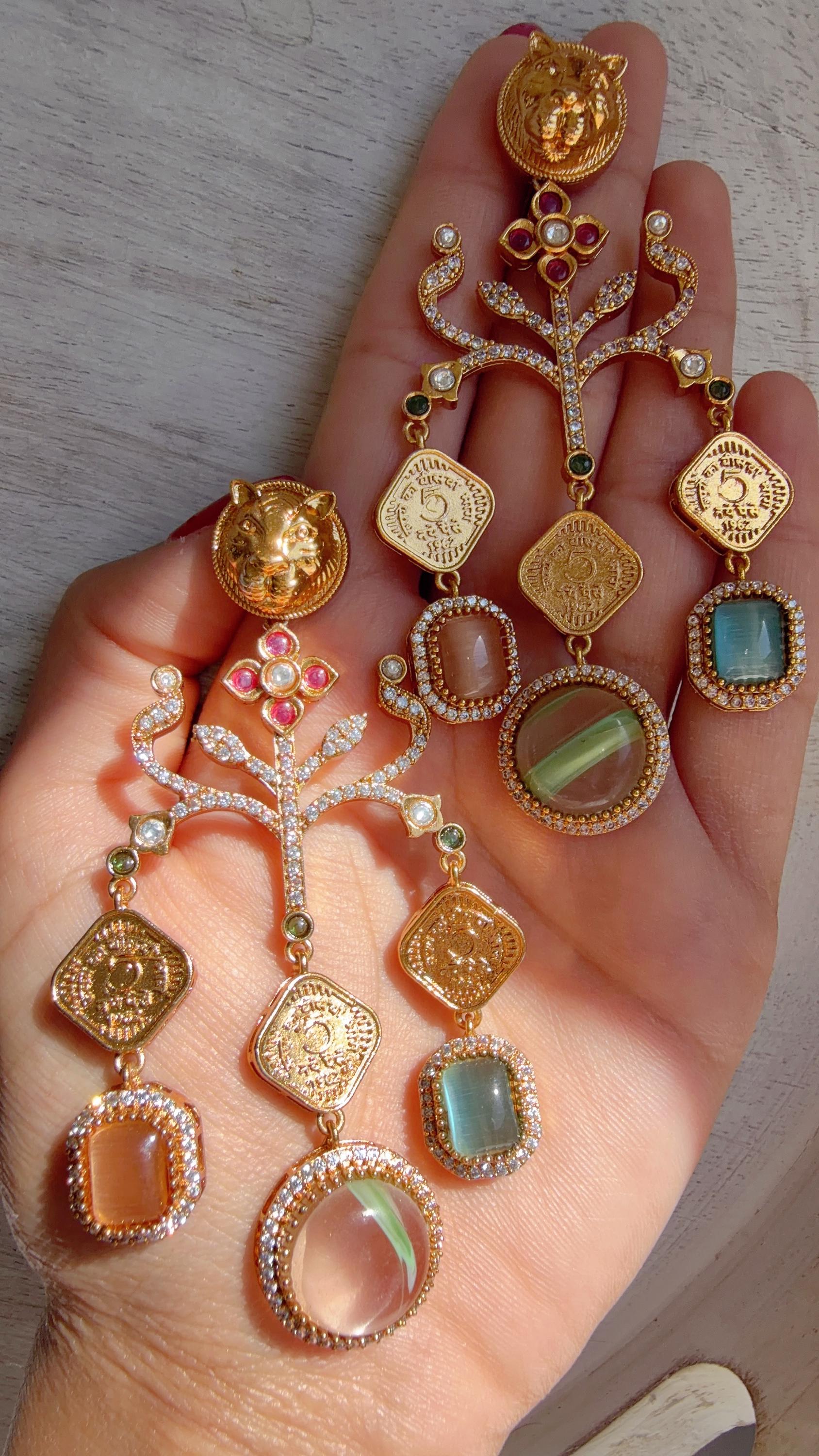 Moissanite kundan Multi Earrings / American Diamond chandbali Earrings/ Statement Leopard Danglers//Bridal Chandelier Earrings/Kriti