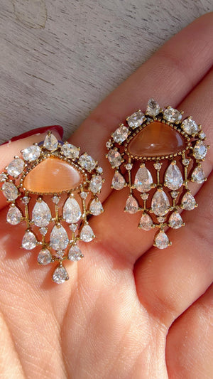 Chandelier Diamond Peach Studs/Moissanite Kundan Studs /Indian Jewelry /Statement Stud Earring/