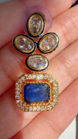 Polki Kundan Blue Necklace Set with Earrings | Indian Bridal Wedding Necklace | Traditional Polki Necklace - Mehak