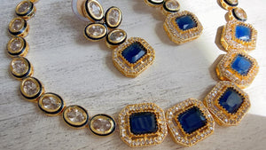 Polki Kundan Blue Necklace Set with Earrings | Indian Bridal Wedding Necklace | Traditional Polki Necklace - Mehak