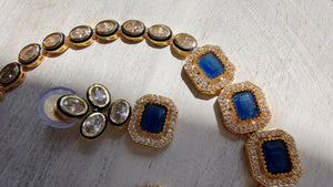 Polki Kundan Blue Necklace Set with Earrings | Indian Bridal Wedding Necklace | Traditional Polki Necklace - Mehak