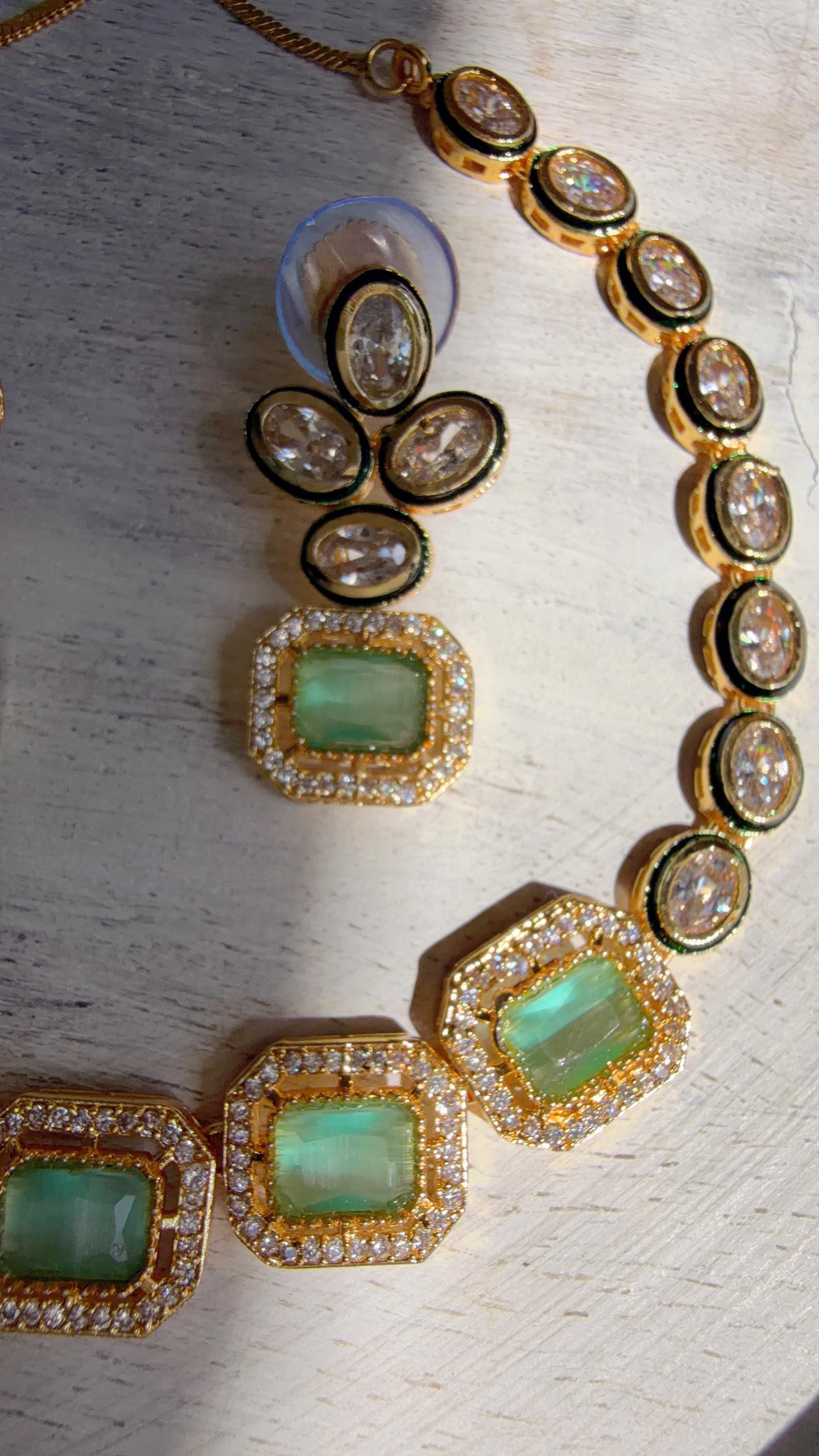 Polki Kundan Mint Necklace Set with Earrings | Indian Bridal Wedding Necklace | Traditional Polki Necklace - Mehak