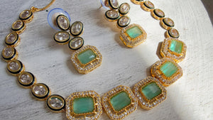 Polki Kundan Mint Necklace Set with Earrings | Indian Bridal Wedding Necklace | Traditional Polki Necklace - Mehak