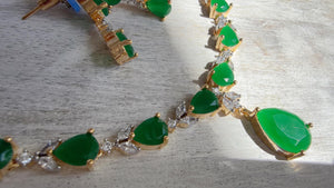 Gold Single Line Green Diamond Necklace | CZ Choker Necklace | Indian Jewelry | Modern Elegant Diamond Necklace | Bridal Party Wear - Shelly