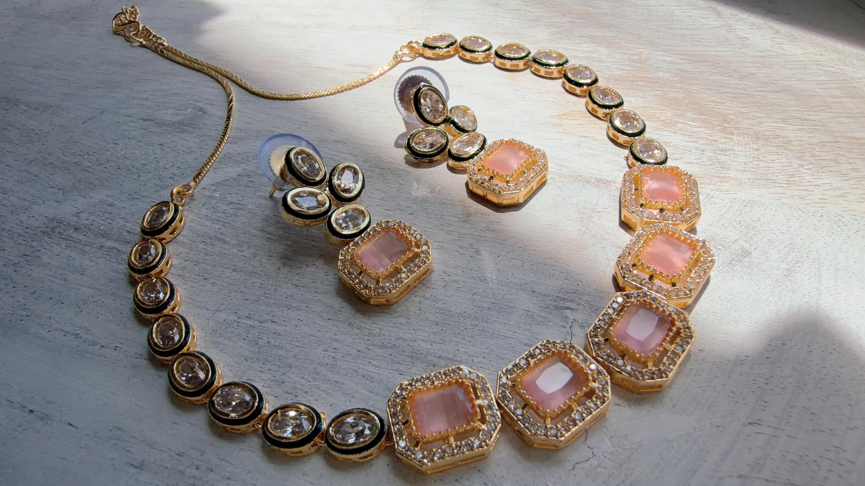 Polki Kundan Pink Necklace Set with Earrings | Indian Bridal Wedding Necklace | Traditional Polki Necklace - Mehak