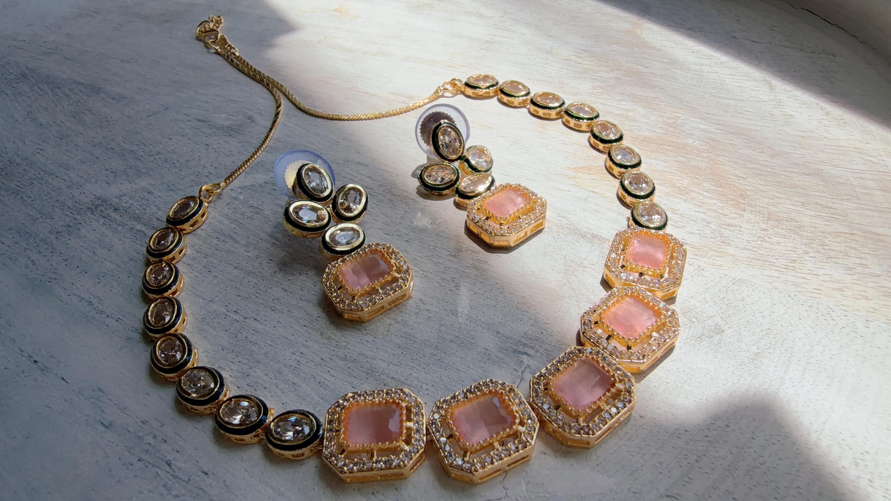 Polki Kundan Pink Necklace Set with Earrings | Indian Bridal Wedding Necklace | Traditional Polki Necklace - Mehak