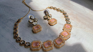 Polki Kundan Pink Necklace Set with Earrings | Indian Bridal Wedding Necklace | Traditional Polki Necklace - Mehak