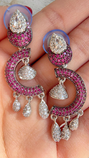 Silver Crystal Pave setting Ruby Earrings | Cubic Zirconia purple Hoops | | Everyday Luxury Jewelry | Gift for Her