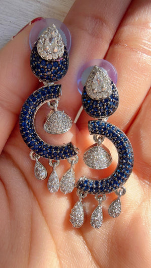 Silver Crystal Pave setting blue Earrings | Cubic Zirconia purple Hoops | | Everyday Luxury Jewelry | Gift for Her