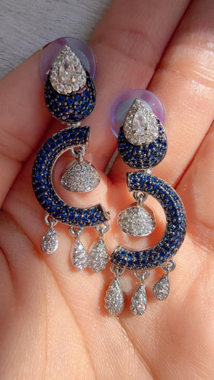 Silver Crystal Pave setting blue Earrings | Cubic Zirconia purple Hoops | | Everyday Luxury Jewelry | Gift for Her