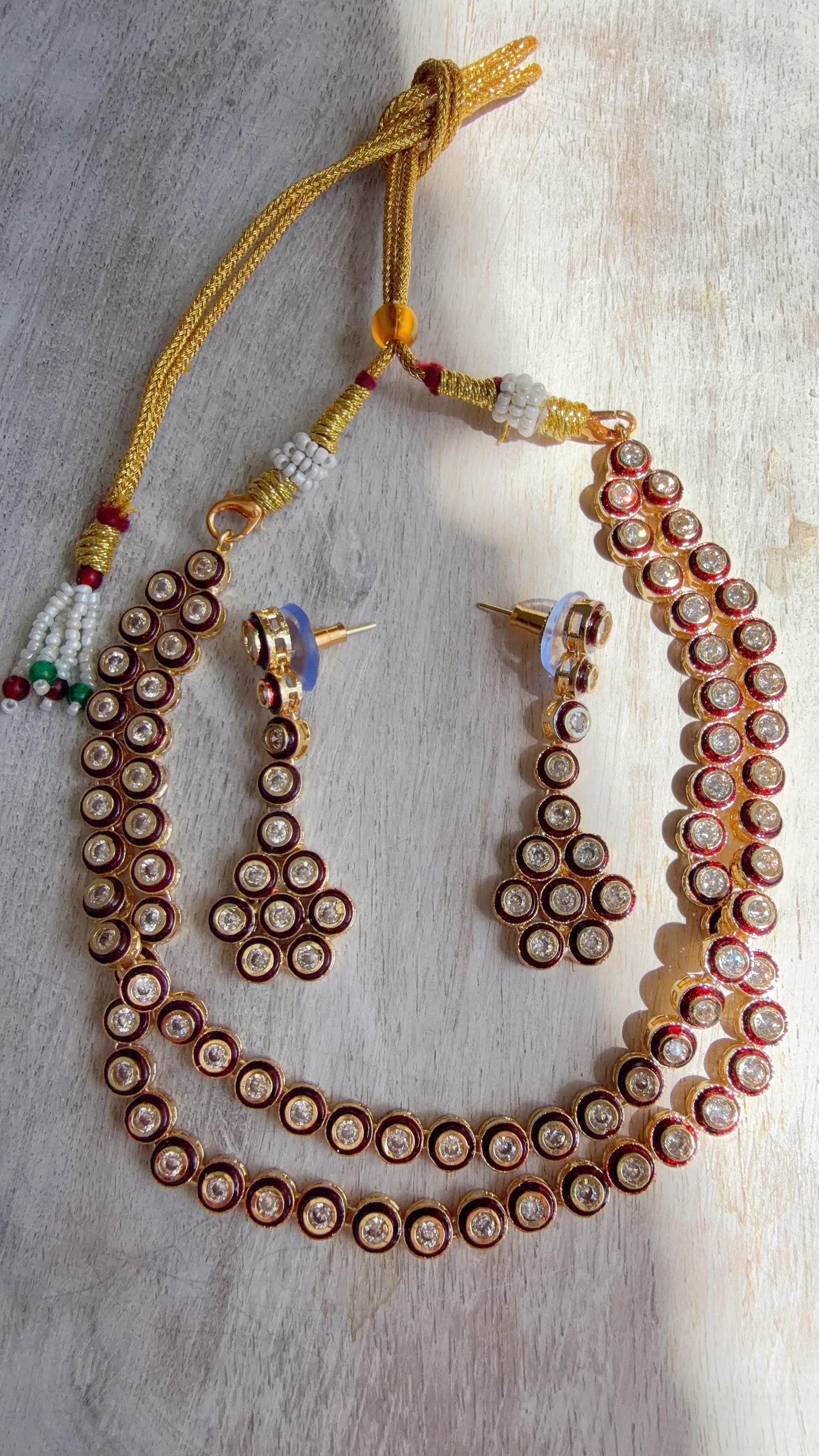 Polki Kundan Meena work Ruby Necklace Set with Earrings | Indian Bridal Wedding Necklace | Traditional Polki Necklace - Mehak
