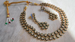 Polki Kundan Meena work Emerald Necklace Set with Earrings | Indian Bridal Wedding Necklace | Traditional Polki Necklace - Mehak