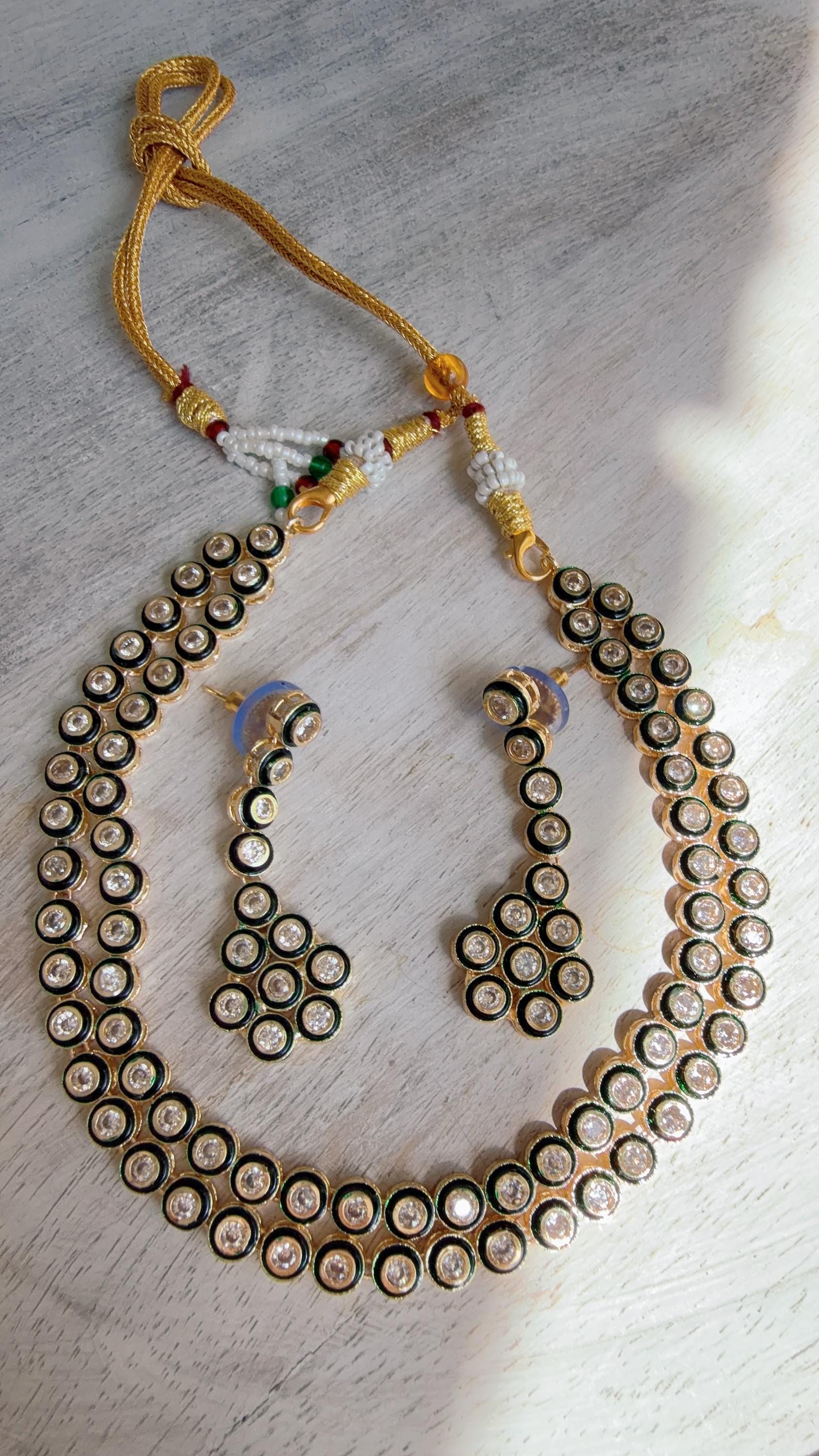 Polki Kundan Meena work Emerald Necklace Set with Earrings | Indian Bridal Wedding Necklace | Traditional Polki Necklace - Mehak