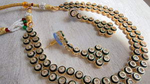 Polki Kundan Meena work Emerald Necklace Set with Earrings | Indian Bridal Wedding Necklace | Traditional Polki Necklace - Mehak