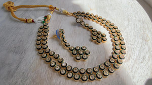 Polki Kundan Meena work Emerald Necklace Set with Earrings | Indian Bridal Wedding Necklace | Traditional Polki Necklace - Mehak