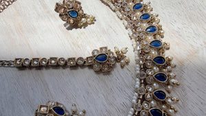 Petite look Antique Polki Kundan blue Necklace Set with stud Earrings and Tikka | Indian Jewelry | Bridal Jewelry Kaur