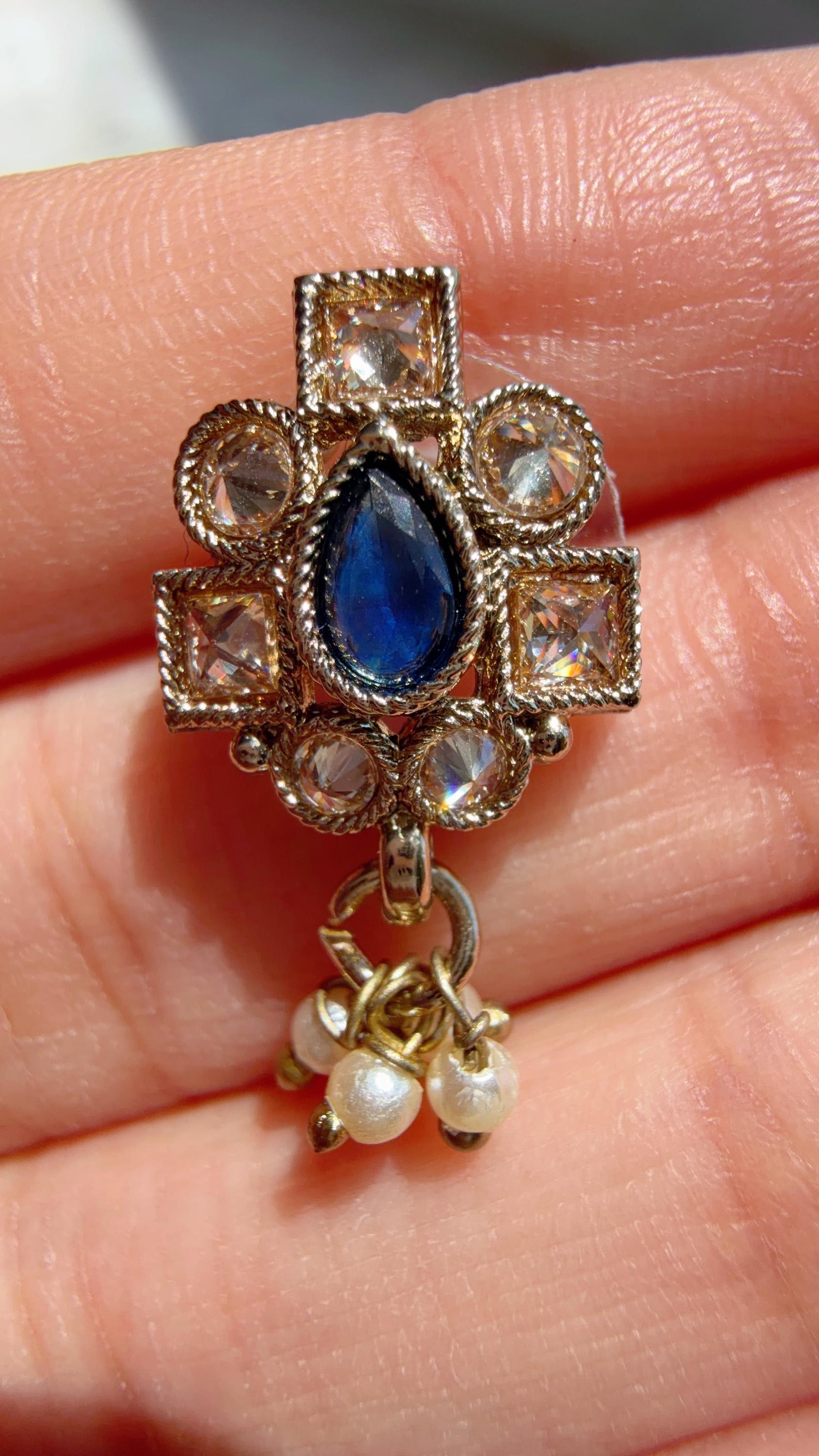 Petite look Antique Polki Kundan blue Necklace Set with stud Earrings and Tikka | Indian Jewelry | Bridal Jewelry Kaur