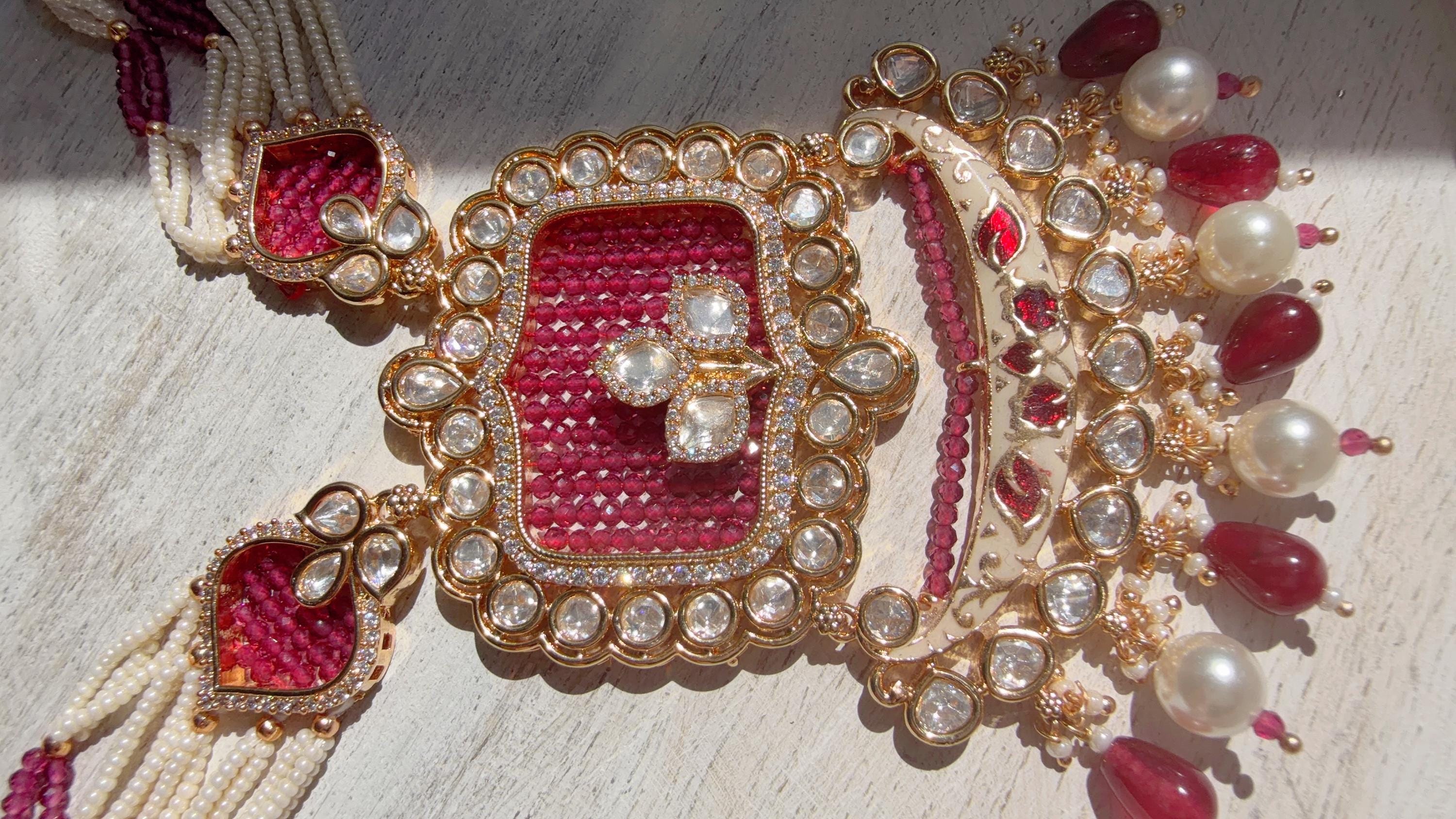 Ruby Diamond Rani Haar Necklace Set | Kundan Diamond Long Necklace | Indian Bridal Jewelry | Indian Wedding Necklace - Mary