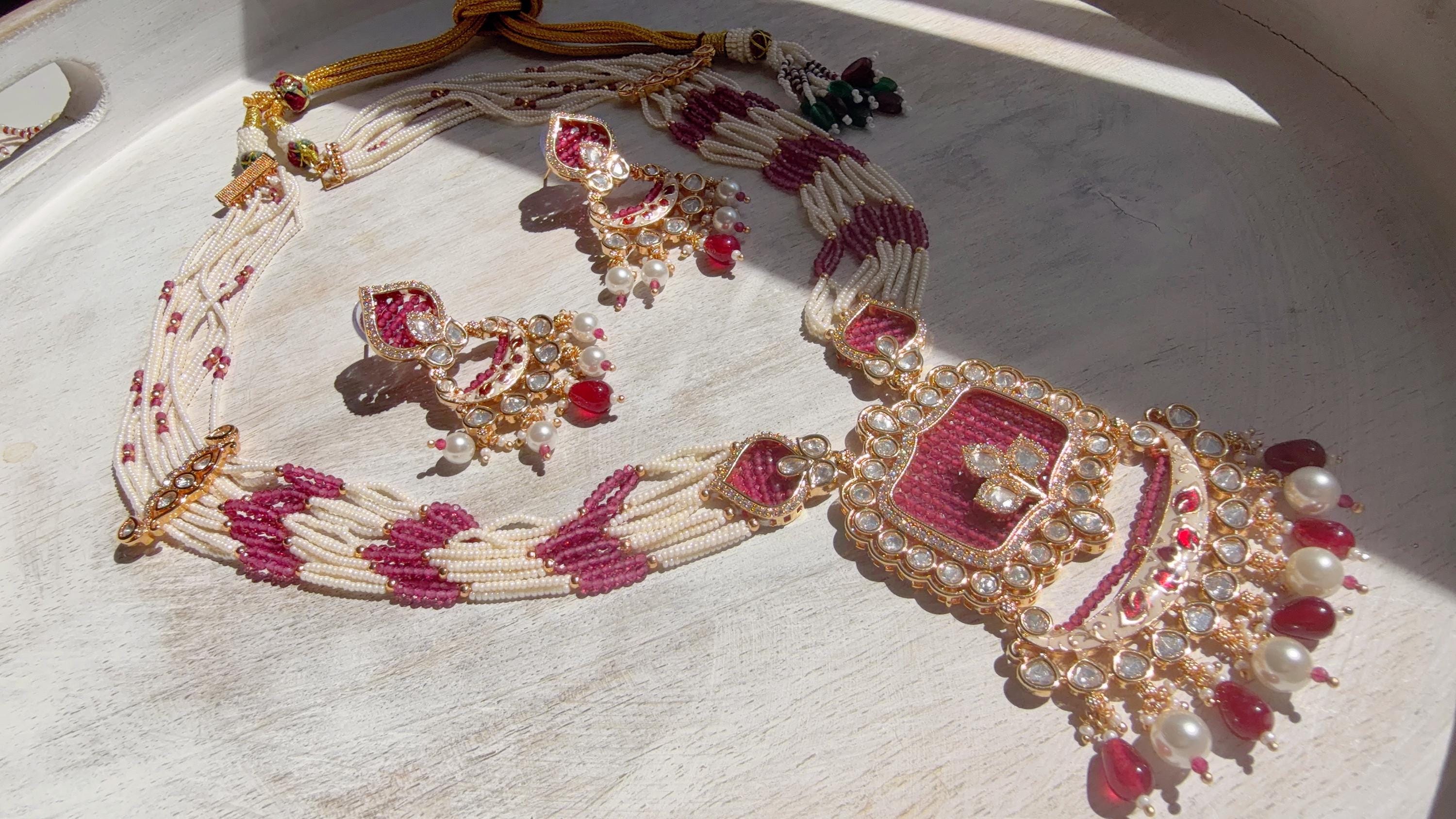 Ruby Diamond Rani Haar Necklace Set | Kundan Diamond Long Necklace | Indian Bridal Jewelry | Indian Wedding Necklace - Mary