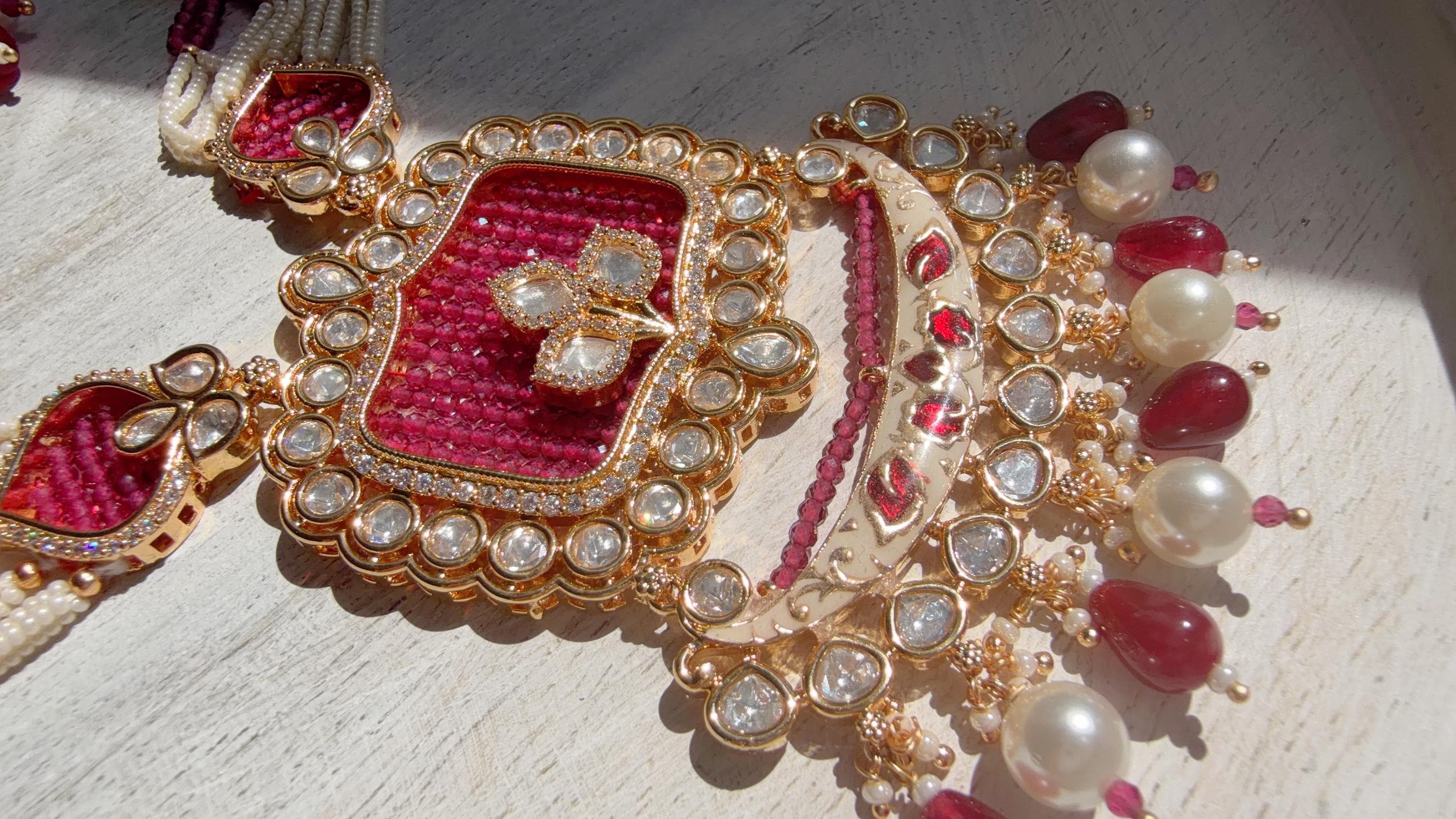 Ruby Diamond Rani Haar Necklace Set | Kundan Diamond Long Necklace | Indian Bridal Jewelry | Indian Wedding Necklace - Mary