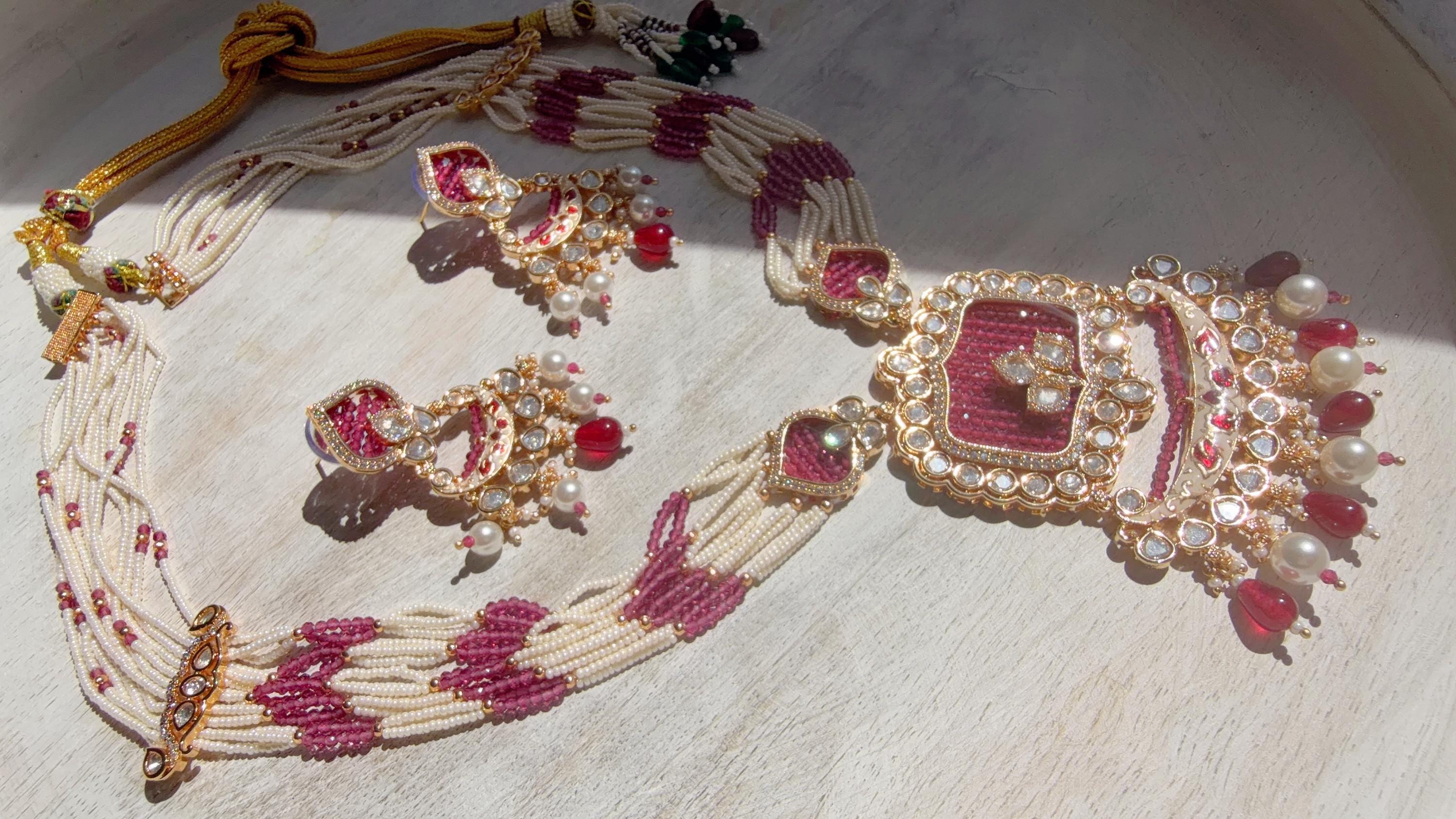 Ruby Diamond Rani Haar Necklace Set | Kundan Diamond Long Necklace | Indian Bridal Jewelry | Indian Wedding Necklace - Mary
