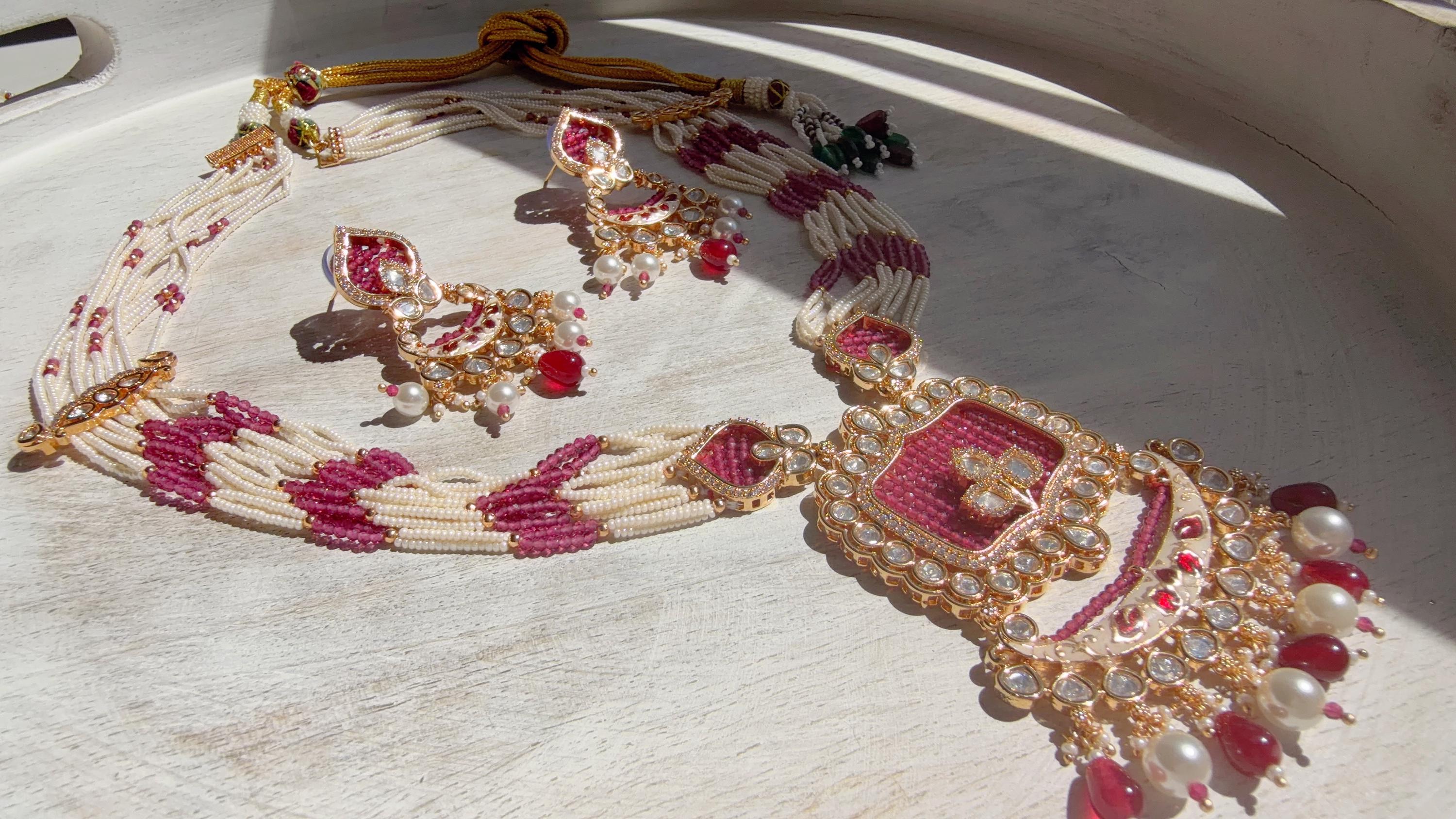 Ruby Diamond Rani Haar Necklace Set | Kundan Diamond Long Necklace | Indian Bridal Jewelry | Indian Wedding Necklace - Mary