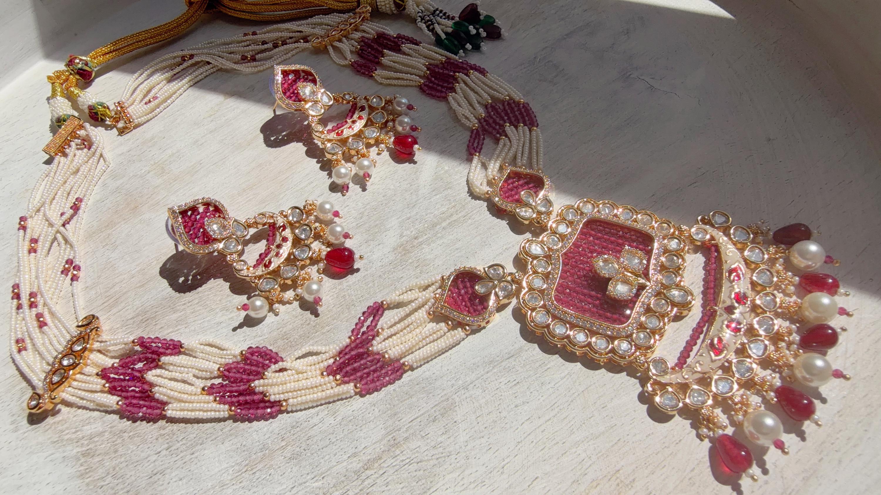 Ruby Diamond Rani Haar Necklace Set | Kundan Diamond Long Necklace | Indian Bridal Jewelry | Indian Wedding Necklace - Mary