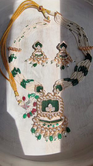 Emerald Green Kundan Rani Haar Necklace Set | Kundan Diamond Long Necklace | Indian Bridal Jewelry | Indian Wedding Necklace - Mary