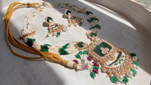 Emerald Green Kundan Rani Haar Necklace Set | Kundan Diamond Long Necklace | Indian Bridal Jewelry | Indian Wedding Necklace - Mary