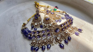 Purple Kundan Polki Choker Necklace Set | Gold Finish Statement Choker with chandbali and Maang tikka | Indian Bridal Jewelry