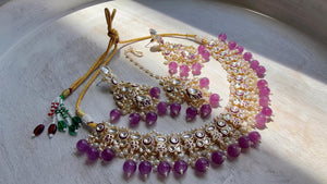 Purple Pearl Meenakari Kundan Necklace Set with Long Jhumka & Tikka | Bridal Kundan Choker | Indian Wedding Jewelry