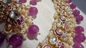 Purple Pearl Meenakari Kundan Necklace Set with Long Jhumka & Tikka | Bridal Kundan Choker | Indian Wedding Jewelry