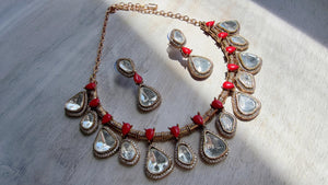 Diamond Coral Hasli Necklace Set | Indian Bridal Hasli | Statement Wedding Jewelry