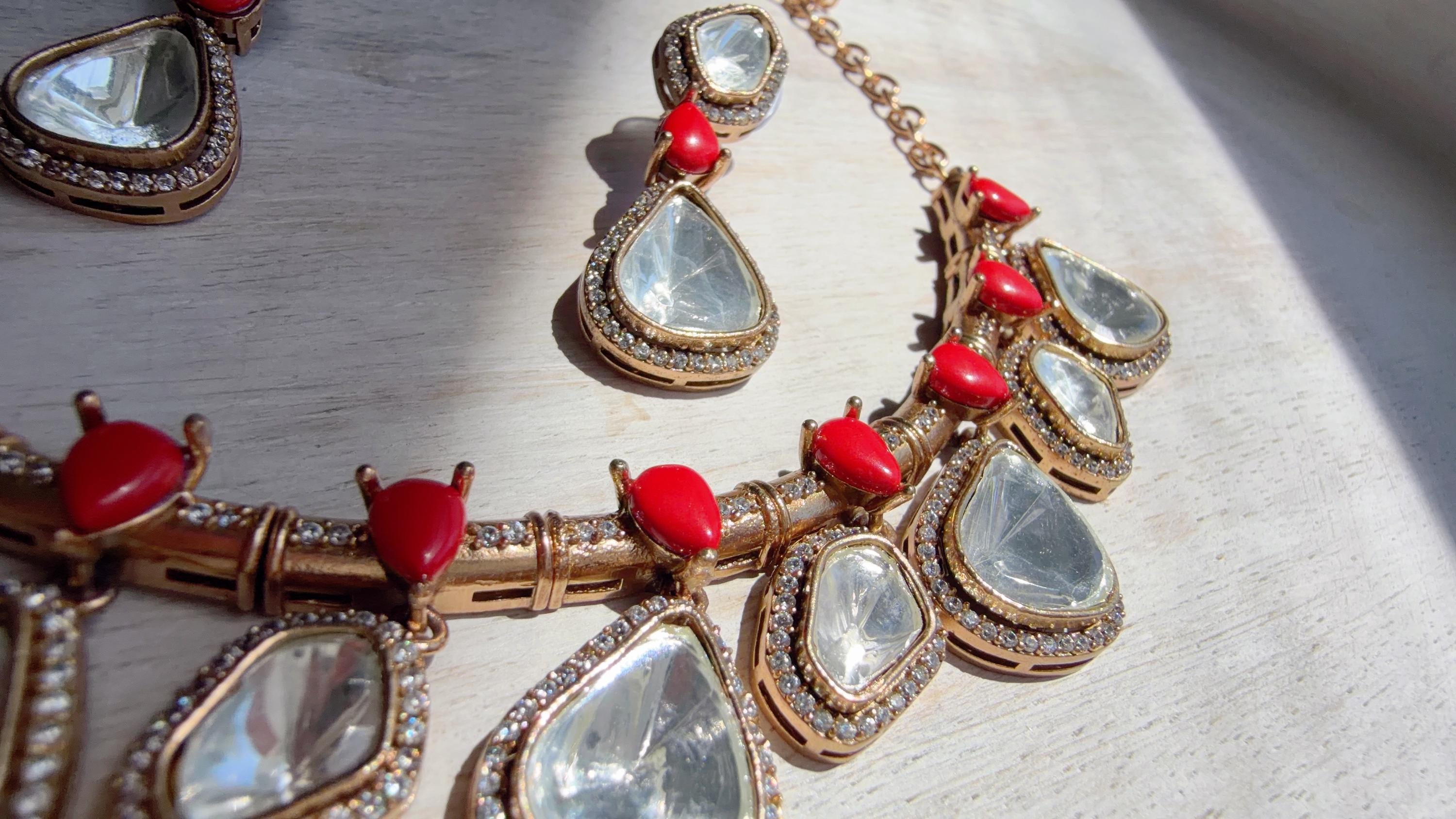 Diamond Coral Hasli Necklace Set | Indian Bridal Hasli | Statement Wedding Jewelry