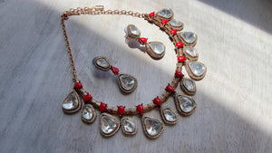 Diamond Coral Hasli Necklace Set | Indian Bridal Hasli | Statement Wedding Jewelry