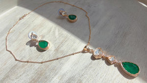 Green Drop Pendant Necklace Set with Earrings | Gold Finish CZ Jewelry | Minimal Indian Necklace | Elegant Party Wear Jewelry