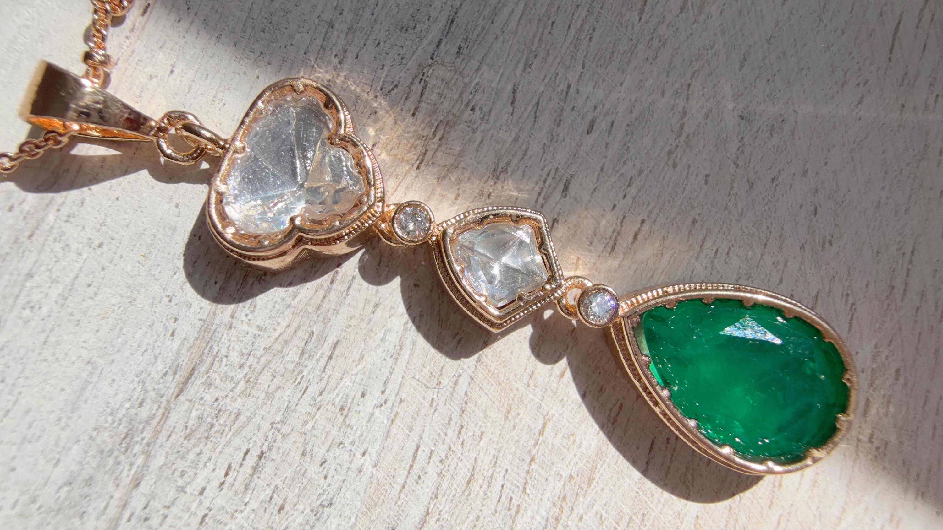 Green Drop Pendant Necklace Set with Earrings | Gold Finish CZ Jewelry | Minimal Indian Necklace | Elegant Party Wear Jewelry