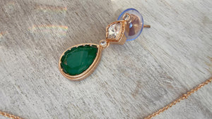 Green Drop Pendant Necklace Set with Earrings | Gold Finish CZ Jewelry | Minimal Indian Necklace | Elegant Party Wear Jewelry