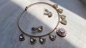Baby Pink Coral Polki Kundan Necklace Set with Drop Earrings | Gold Finish Bridal Jewelry | Indian Wedding Necklace Set - Sally